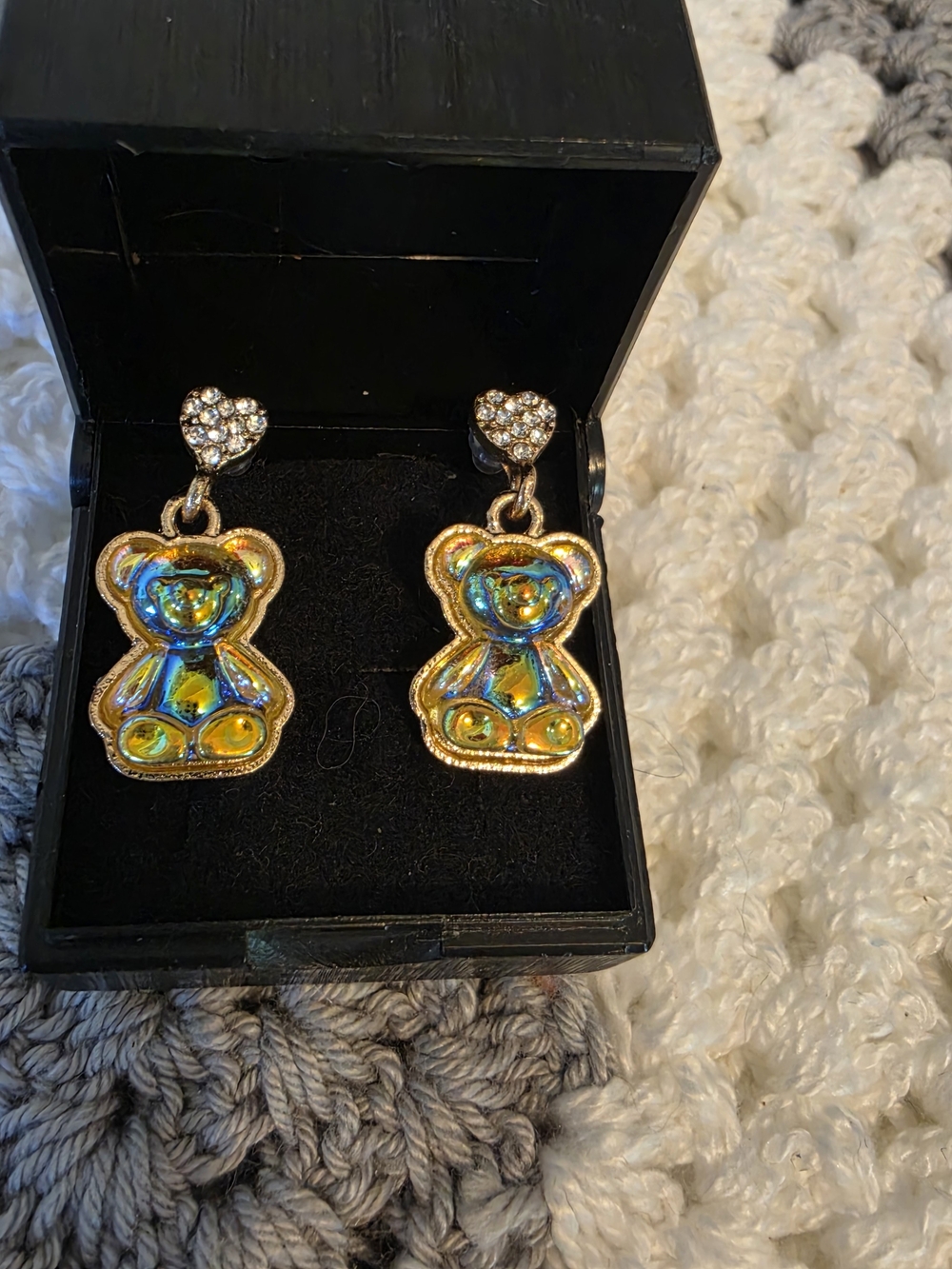 Gold-Tone Iridescent Teddy Drop Earrings
